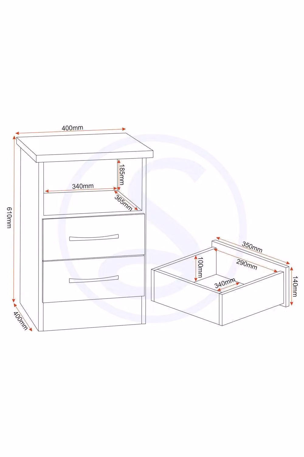 Seconique Nevada 2 Drawer Bedside Table in Grey – 4