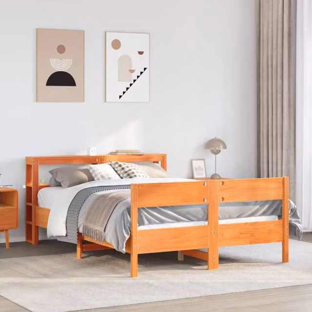Berkfield Home Small Double Solid Wood Pine Bed Frame in Wax Brown, W/D/H: 120 x 200 cm