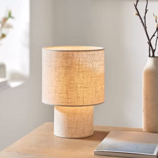 Pagazzi Design Buxton Natural Faux Linen Table Lamp in Beige, H 41.5 x W 17.5 x D 17.5 cm – 1