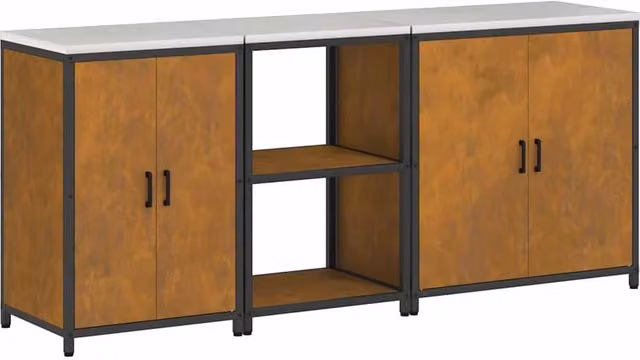 Berkfield Home 3-Piece Industrial Metal Kitchen Storage Set in Brown with Hinged Doors and Internal Shelves
