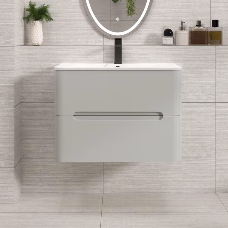 Royal Bathrooms Venice 700mm Wall Hung Vanity Unit in Dove Grey with Carrara White Basin and 2 Drawers