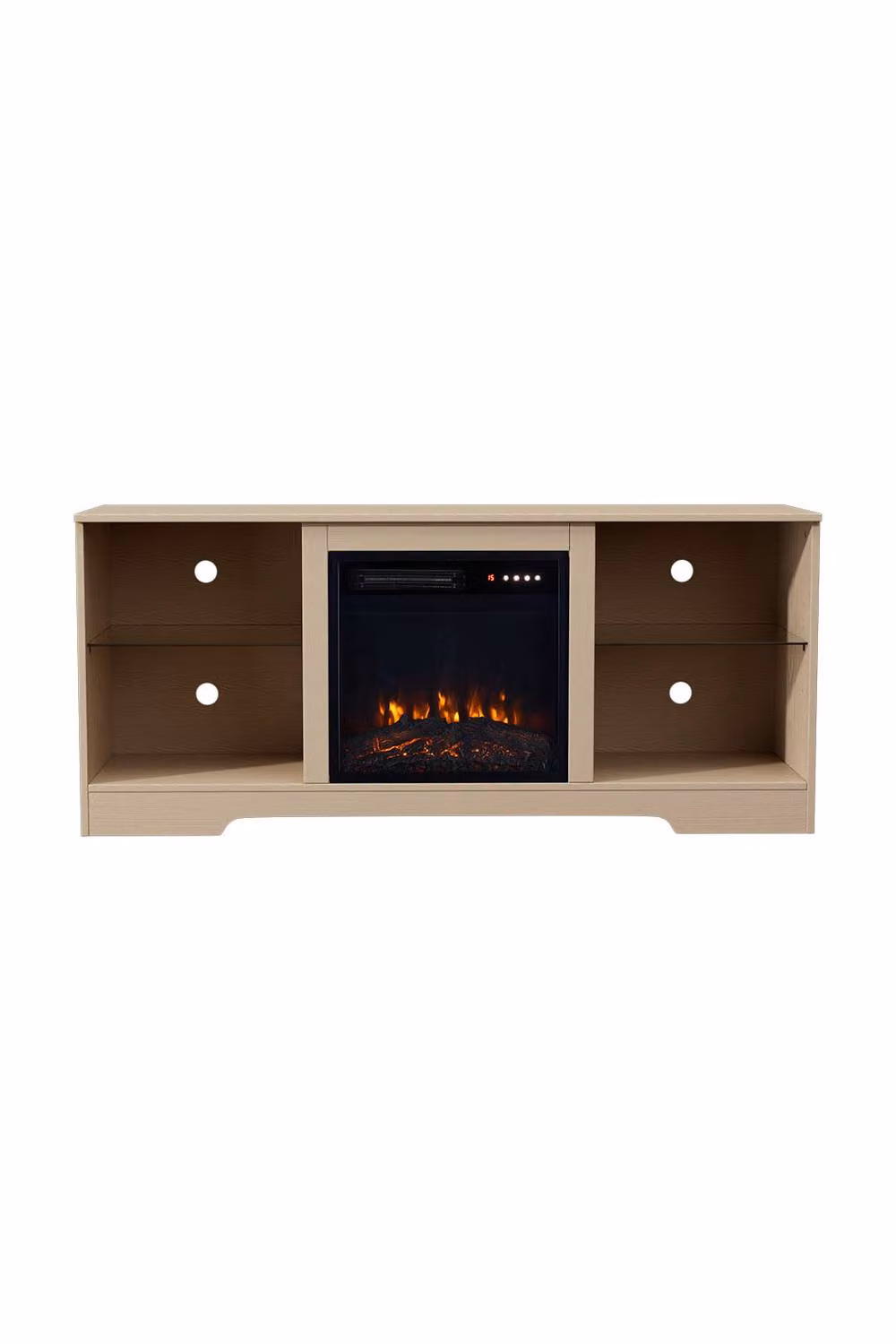 H&O Direct Modern TV Stand Electric Fireplace with Remote Control in Brown and Beige with Glass Details – 3