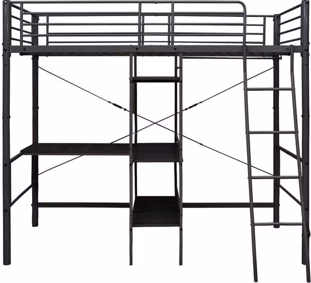Berkfield Home Elegant Two-Level Bunk Bed with Table, Black Metal, W: 90 cm, D: 200 cm, H: 186 cm
