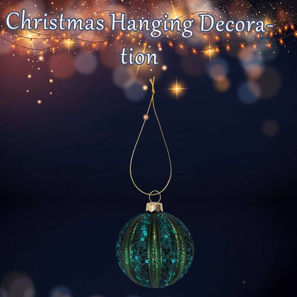 VFM e-Store Green Striped Glass Christmas Hanging Bauble – 3
