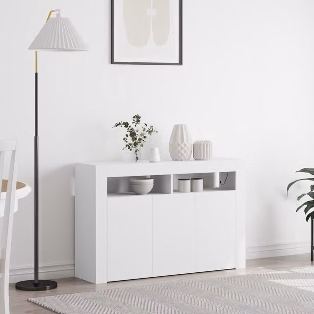Berkfield Home Modern White Sideboard in Matt MDF with Integrated Lighting, W/D/H: 116 x 30 x 75 cm
