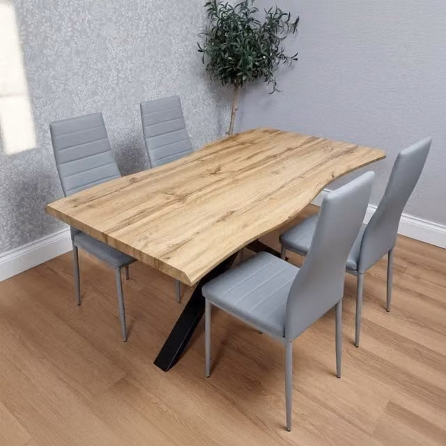 KOSY KOALA Modern Rectangular Wooden Dining Table and 4 Grey Chairs Set in Brown