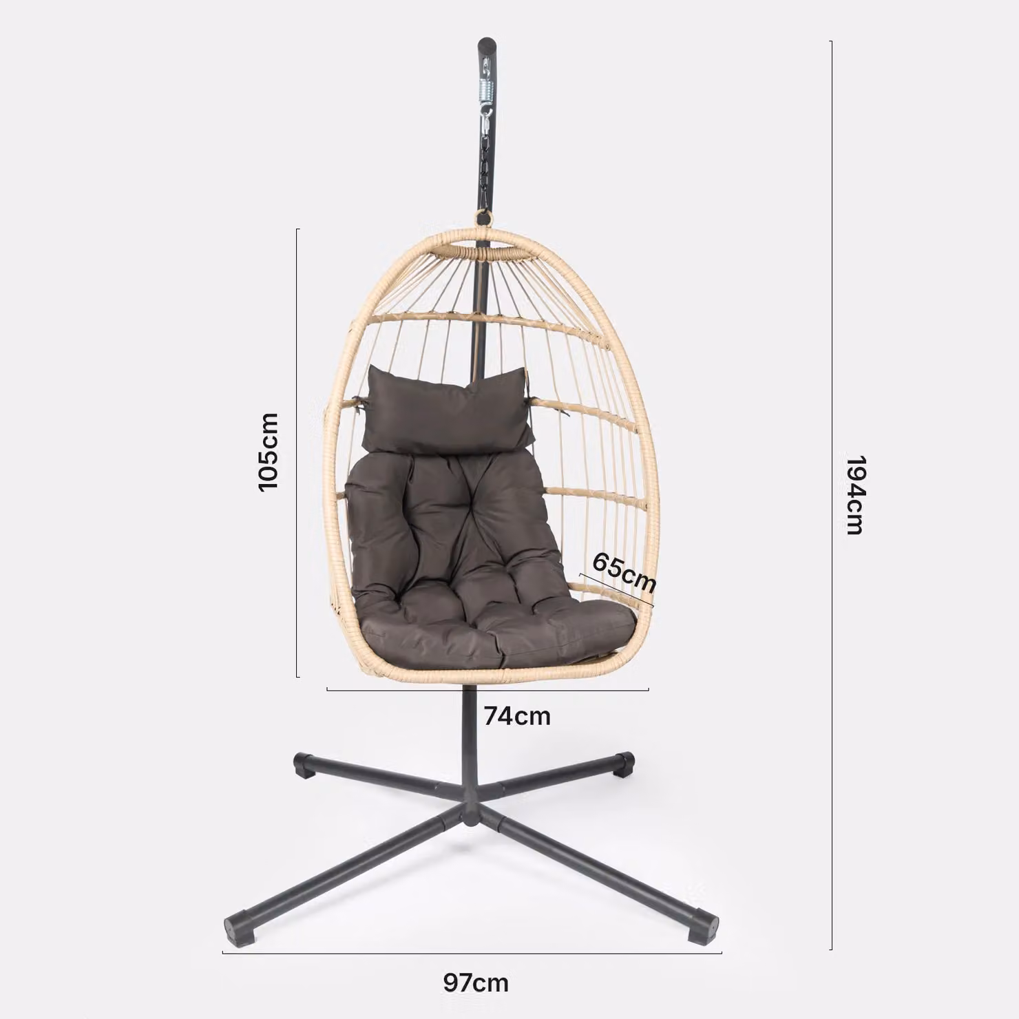 OHS Hanging Egg Chair with Beige Cushion in Natural Rattan Style – 2