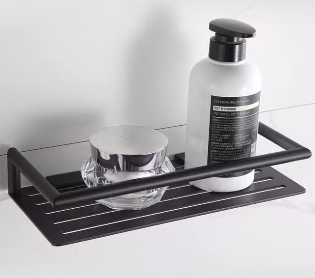 Showerdrape Verso Wall Mounted Stainless Steel Rectangular Shower Basket in Black