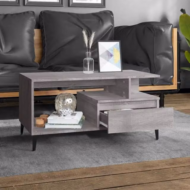 Berkfield Home Elegant Modern Rectangular Coffee Table in Grey Sonoma, W/D/H: 90 x 49 x 45 cm – 1