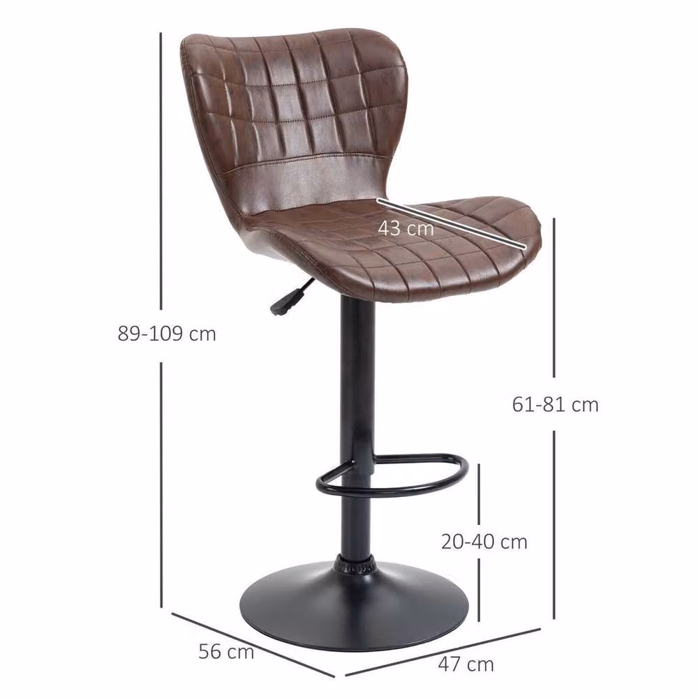 EONLION Set of 2 Adjustable Height Breakfast Bar Stools in Brown – 2