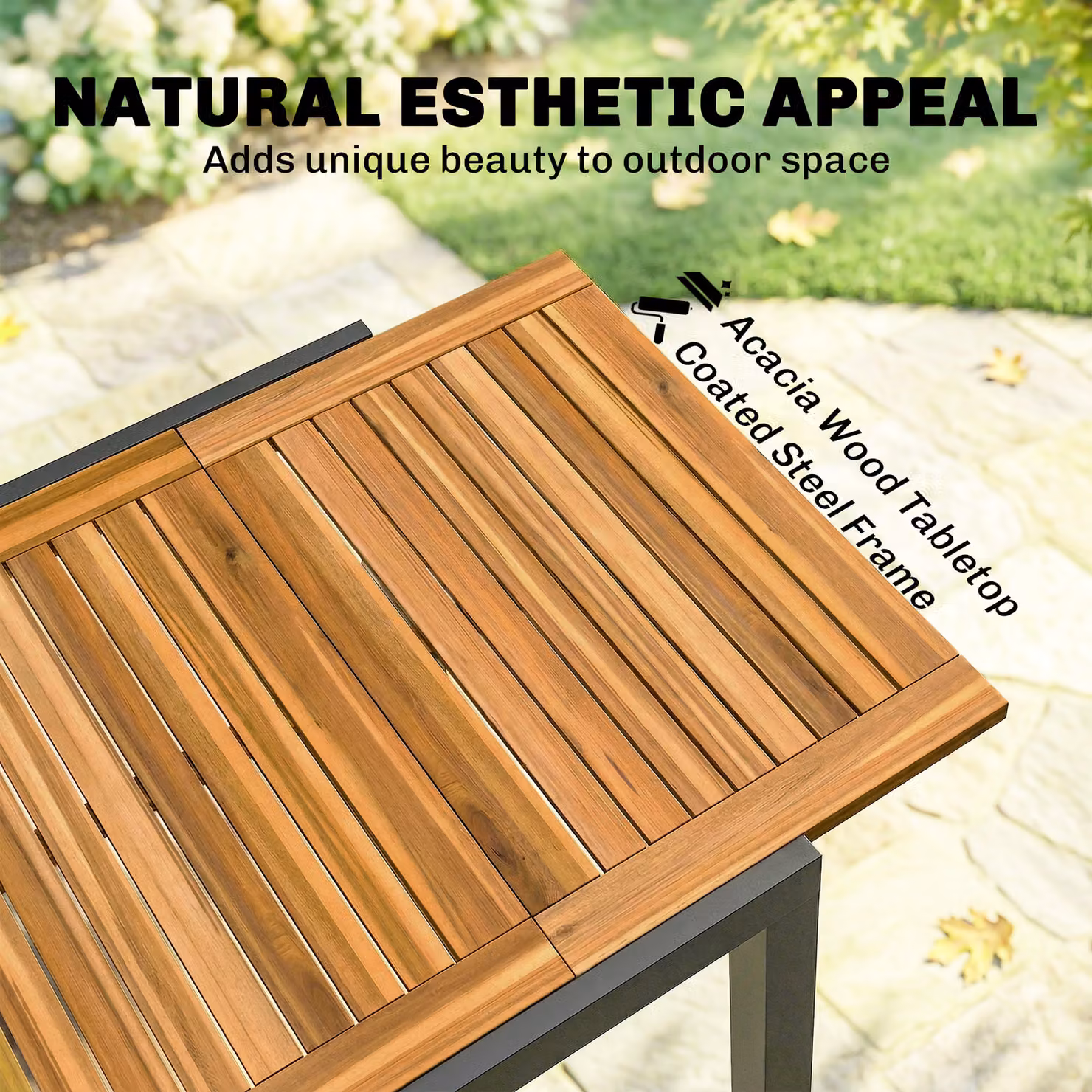 Outsunny Extendable Acacia Wood Patio Dining Table in Natural and Black – 6
