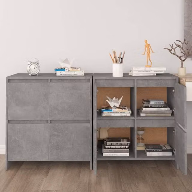 Berkfield Home Set of 2 Concrete Grey Sideboards in Engineered Wood, W/D/H: 70 x 41 x 75 cm