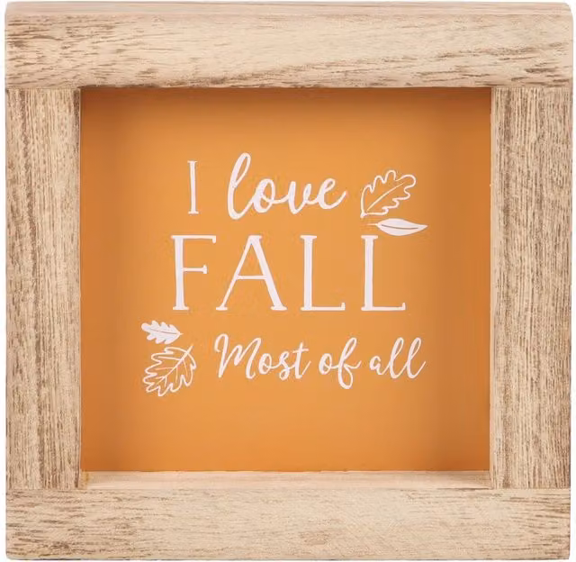 Kingsbury Gifts I Love Fall Rustic Wooden Hanging Sign in Orange with Autumn Leaves Typography