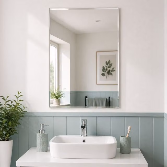 Showerdrape Fairmont Rectangular Frameless Wall Mirror in Silver, W: 70 cm, H: 50 cm