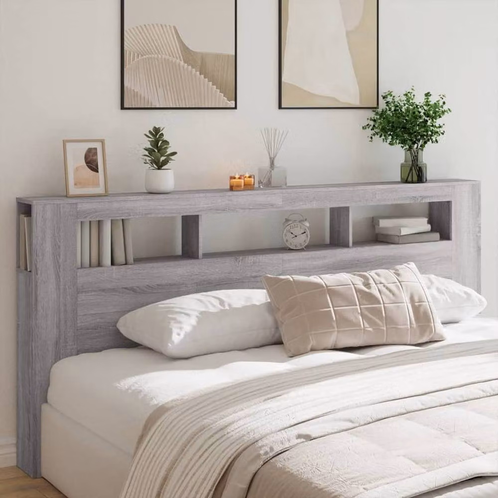 Berkfield Home Grey Sonoma LED Headboard with Integrated Shelf and Lighting, W/D/H: 220 x 18.5 x 103.5 cm – 3