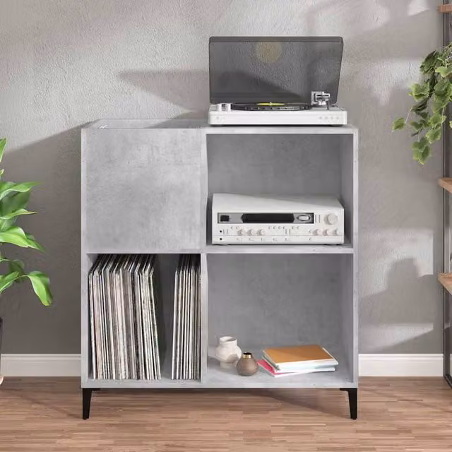 Berkfield Home Record Cabinet in Concrete Grey, W/D/H: 84.5 x 38 x 89 cm – 1