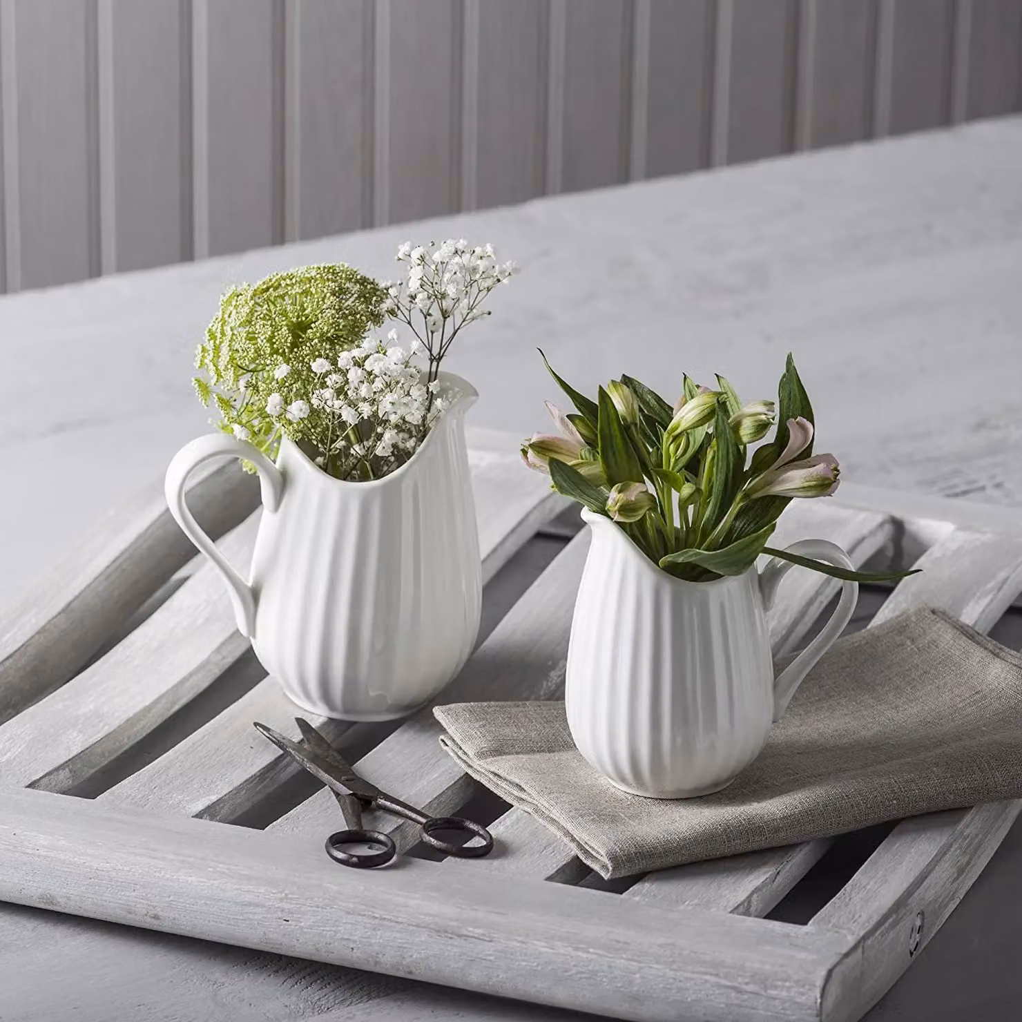 WM Bartleet & Sons White Ceramic Fluted Jug Set of 2 – 3