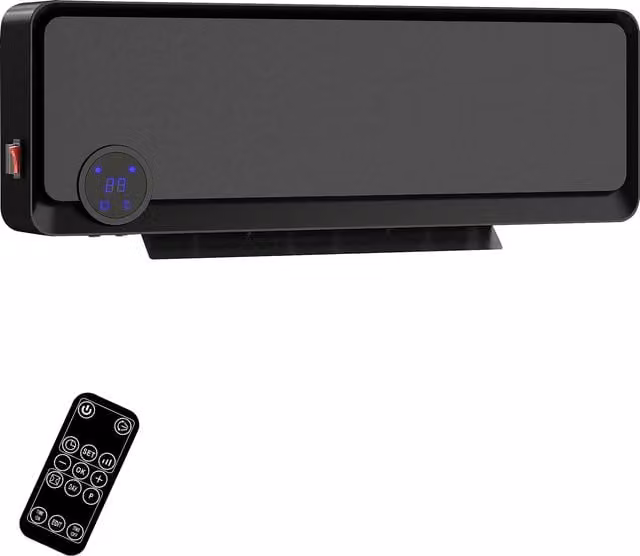 HOMCOM Black Wall Mounted Ceramic Fan Heater with Remote Control, Timer and Thermostat, 2000W