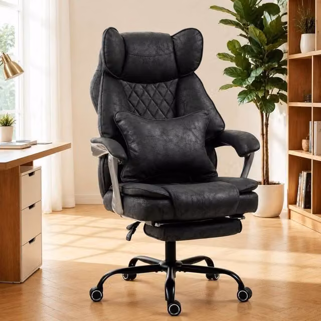STILVORA Executive Office Chair in Black with Headrest, Reclining Function and Footrest – 1
