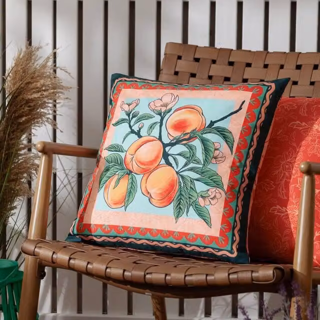 Furn Anemone Peaches Floral Printed Outdoor Square Cushion in Orange and Multicolour, W/D/H: 45 x 45 x 45 cm – 4