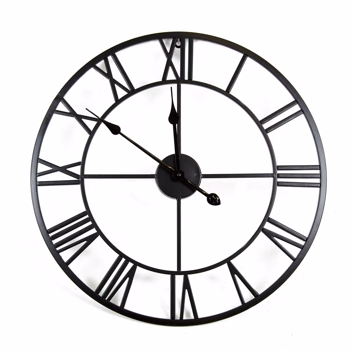 Charles Bentley Round Skeleton Wall Clock with Roman Numerals in Matte Black, Diameter: 80 cm – 5