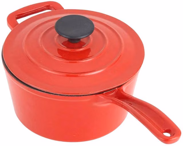 Garden Sanctuary Enamelled Cast Iron Saucepan with Glass Lid, Red – 1