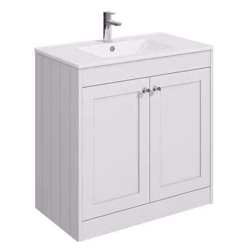 Balterley Floor Standing 2 Door Bathroom Vanity Unit with Rectangular Basin and Soft Close Doors, White, W/D/H: 80 x 45.3 x 80 cm