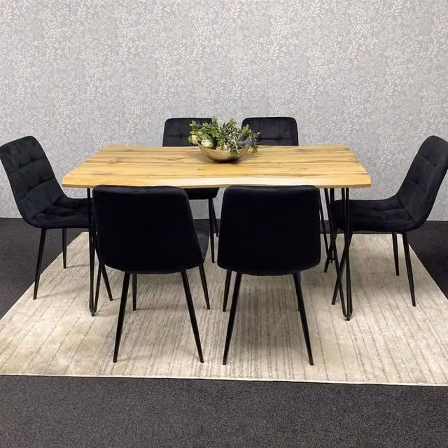 Kosy Koala Rustic Black Wood Dining Set with Rectangular Table and 6 Chairs