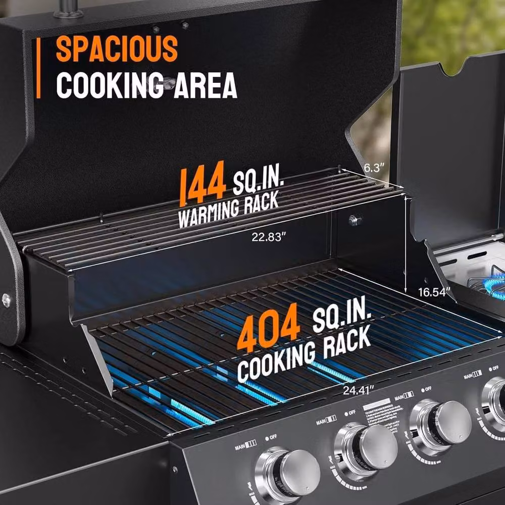 PAWNORA 4+1 Burner Gas BBQ Grill Trolley with Side Burner in Black – 4