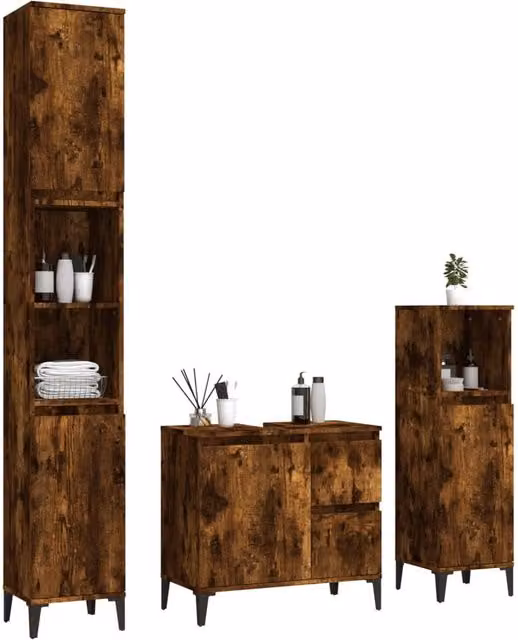 Berkfield Home Modern 3 Piece Bathroom Cabinet Set in Brown Smoked Oak