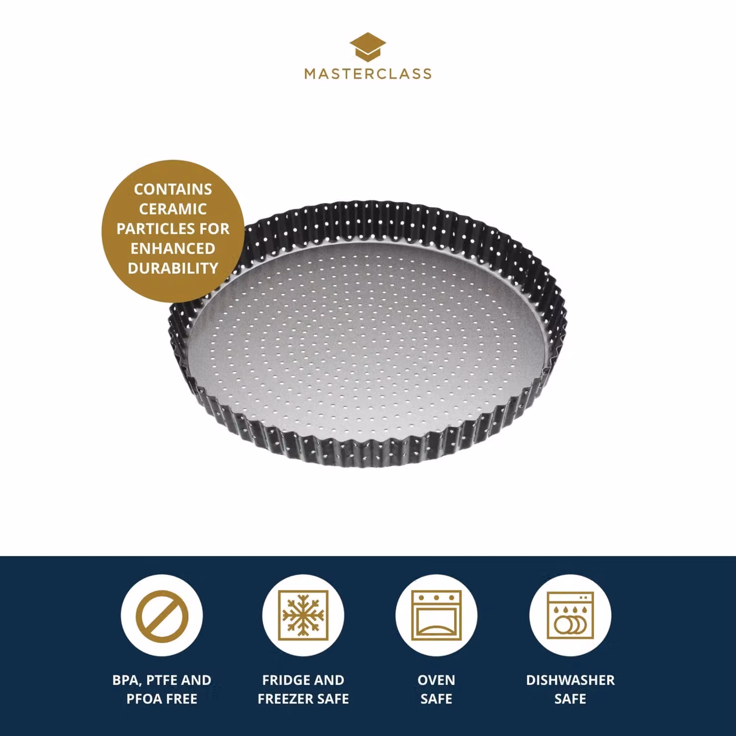MasterClass Round Non-Stick Tart Tin, Grey, Diameter: 28 cm – 5