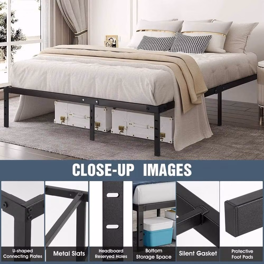 NESTLUNE Black Metal King Size Bed Frame and Mattress Foundation – 5