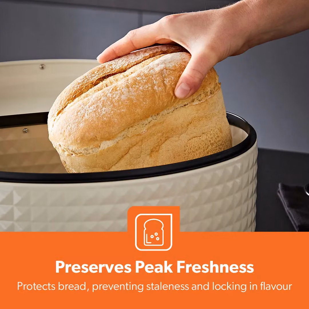 Geepas Argyle 9L Bread Bin Carbon Steel Container with Flip-Open Lid in Beige – 3