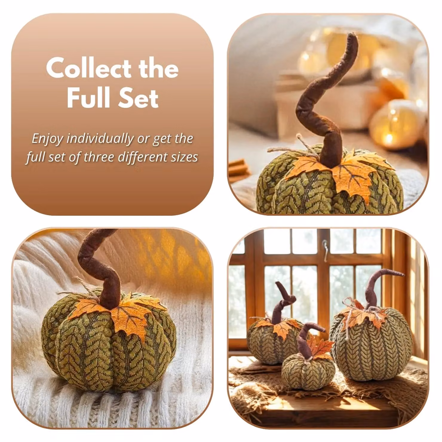 Marco Paul Green Plush Pumpkin Soft Autumn and Halloween Tabletop Decoration, Height: 22 cm – 5