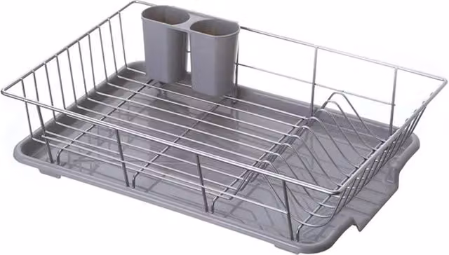 Havendro Kitchen Dish Drainer Rack with Plastic Drip Tray and Cutlery Holder, Grey, W: 48.0 cm, D: 30.0 cm, H: 11.0 cm
