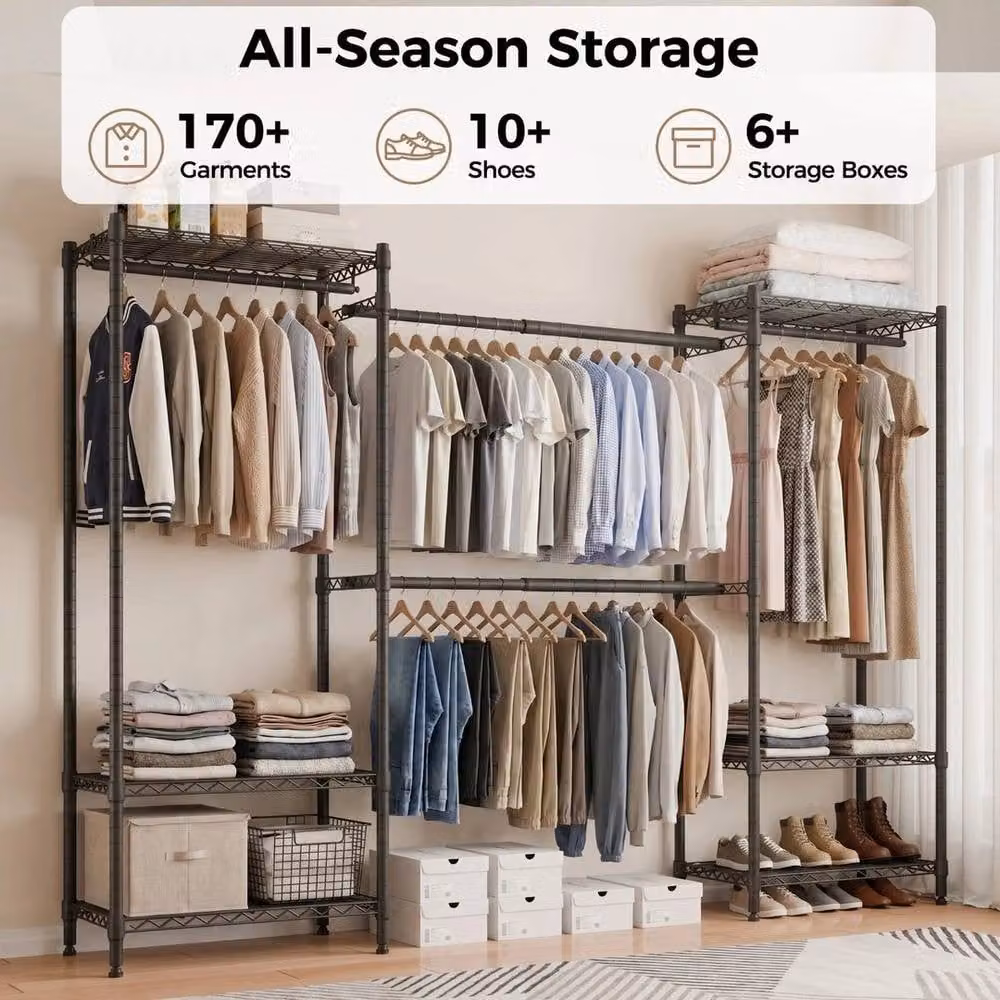 EONLION Black Metal Extendable Clothes Rail and Wardrobe Organiser – 3
