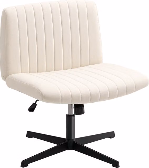 HOMCOM Armless Linen Fabric Task Chair in Beige with Swivel and Height Adjustment – 1