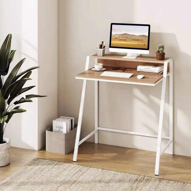 EONLION Modern Brown Computer Desk with Metal Legs, W: 100 cm, H: 75 cm – 1