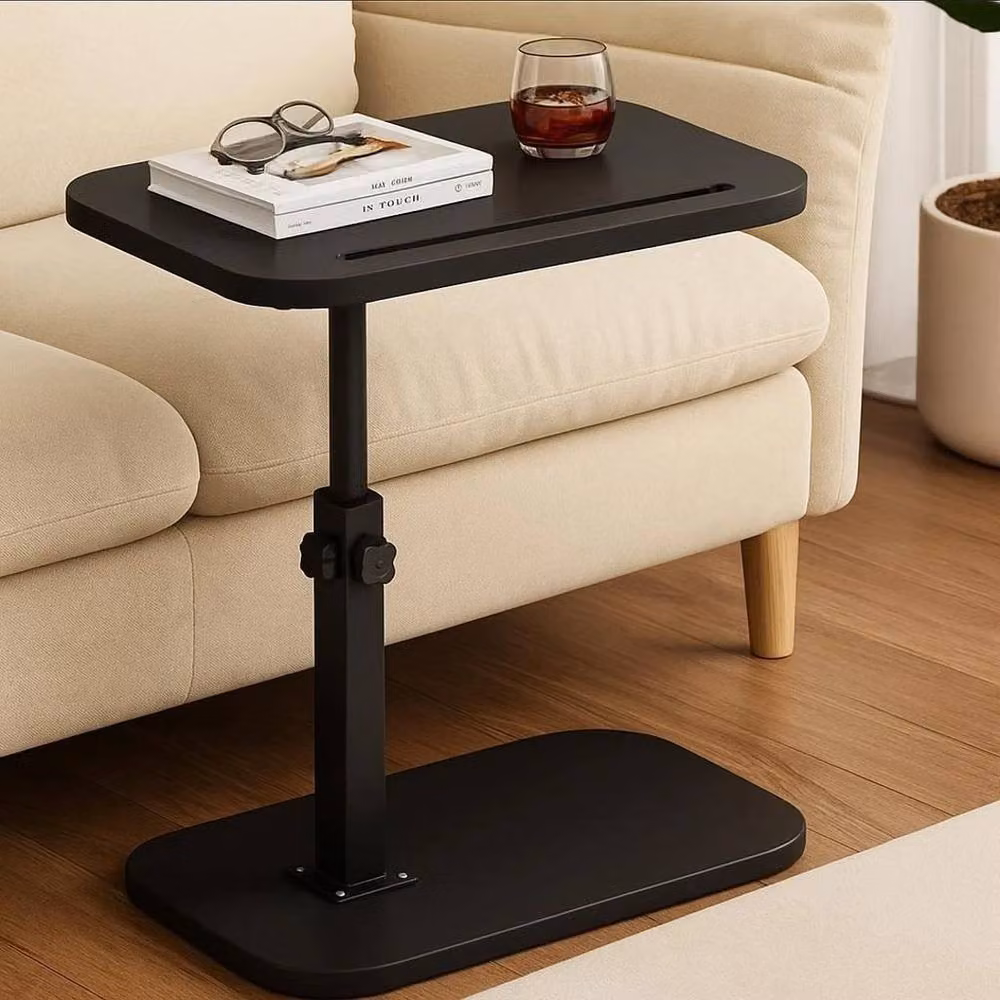 VOGREX C-Shape Side Table in Black with Height Adjustable and Rotating Top – 2