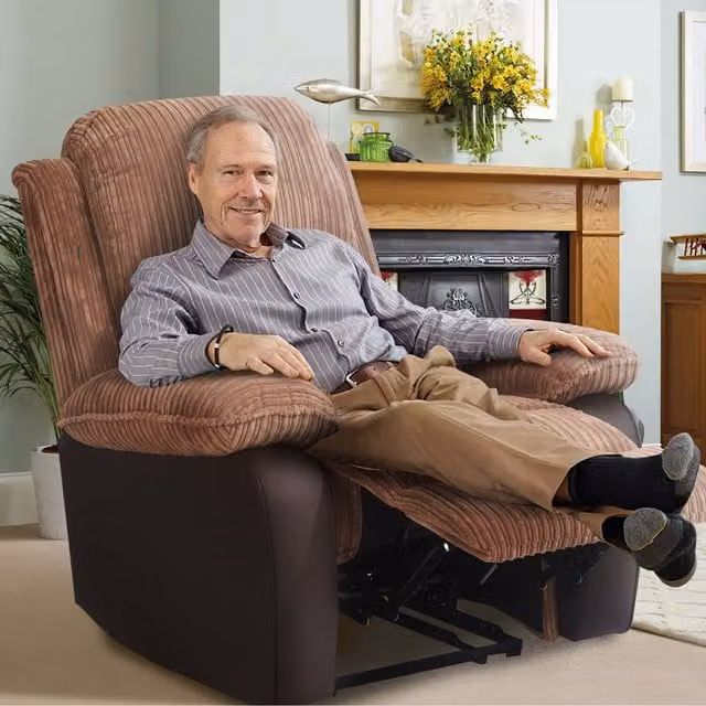 Comfy Living Brown Fabric Jumbo Cord Powered Lift Assist Recliner Chair with Armrests