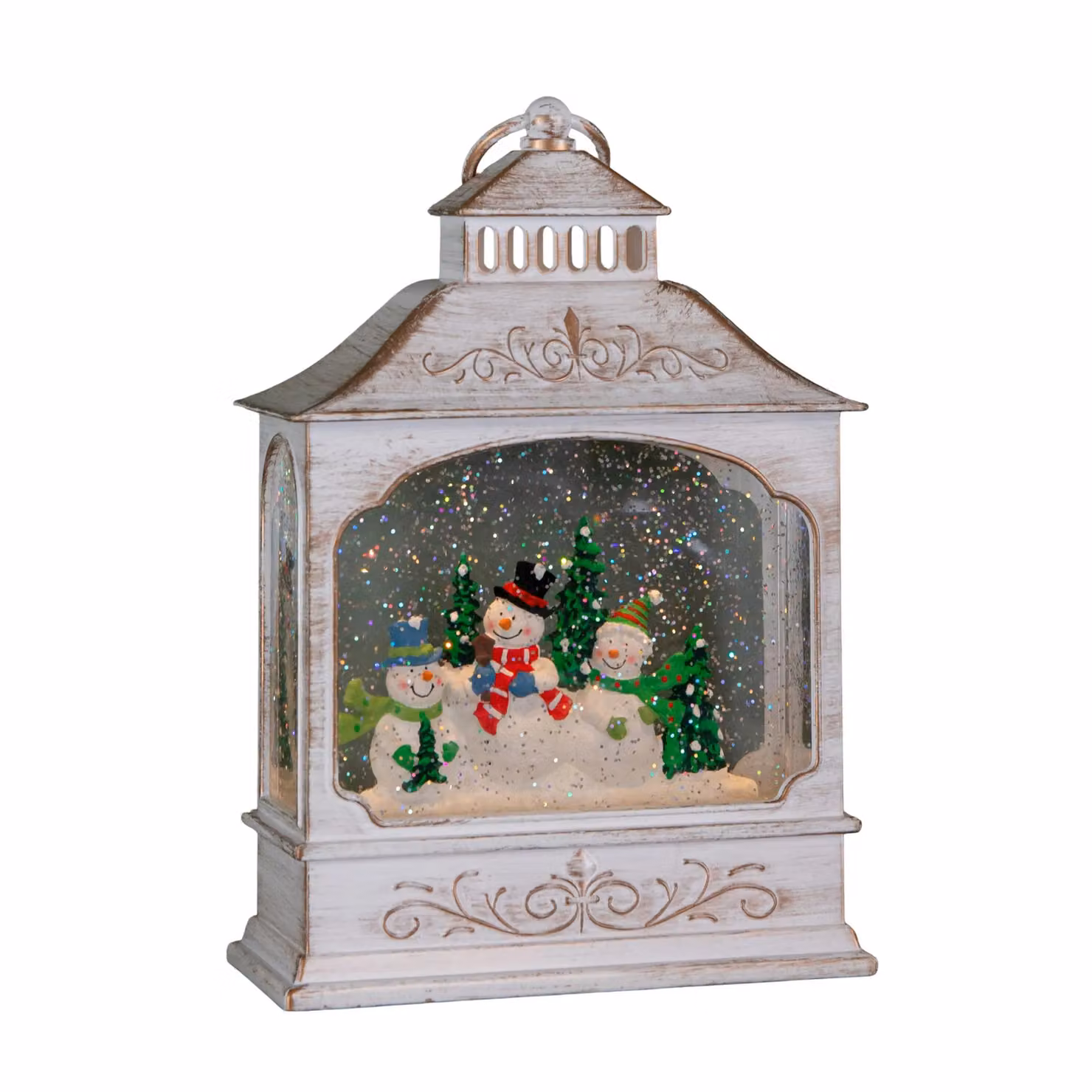 Samuel Alexander White and Gold LED Christmas Snowman Wonderland Tabletop Lantern Decoration, H 28 cm – 6