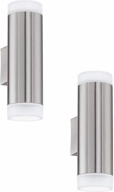 Loops 2 Pack IP44 Outdoor Up and Down Wall Light in Silver Stainless Steel with 3W GU10 Bulb
