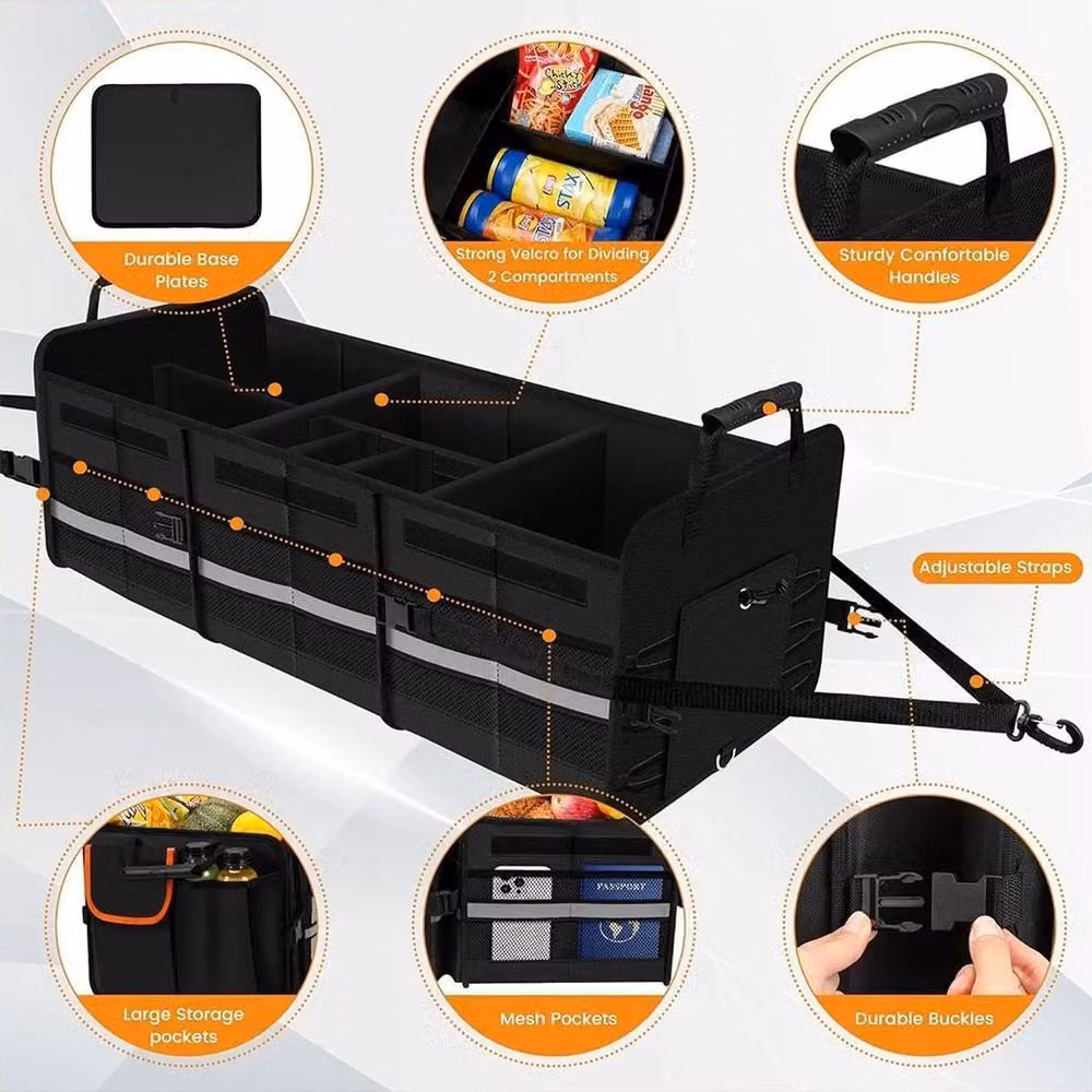 FLAVORA Extra Large Expandable Car Boot Organiser, Black, W: 50 cm, D: 50 cm, H: 50 cm – 4