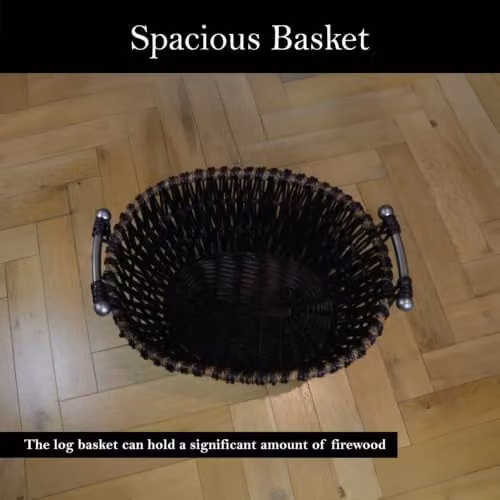 JVL Vertical Weave Oval Log Basket with Metal Handles, Brown, W: 55.0 cm, D: 35.0 cm, H: 55.0 cm – 4