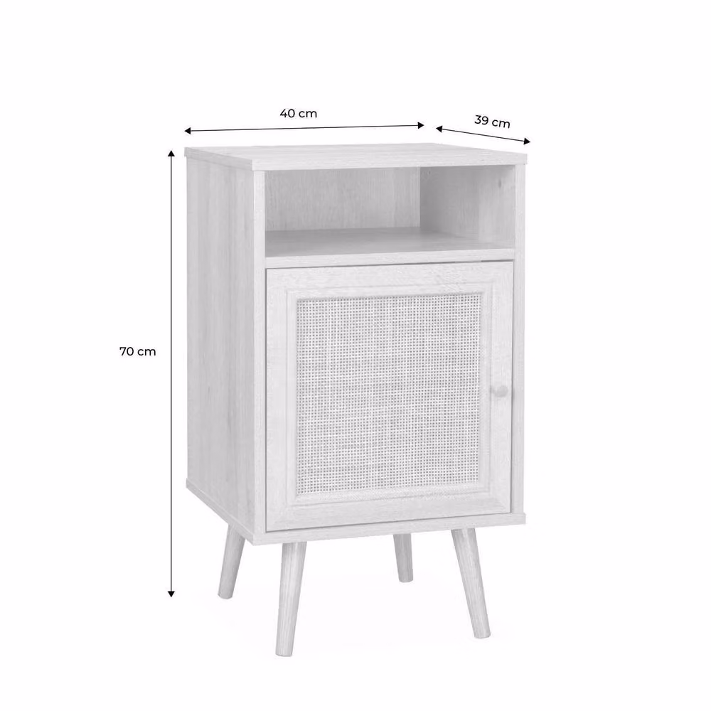 sweeek Pair of Scandi-style Bedside Tables with Rattan Cupboard in Light Brown – 2