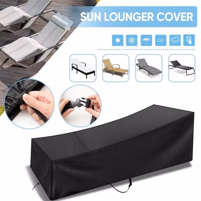 EONLION Black Polyester Sun Lounger Outdoor Garden Furniture Cover, Width: 100 cm – 1