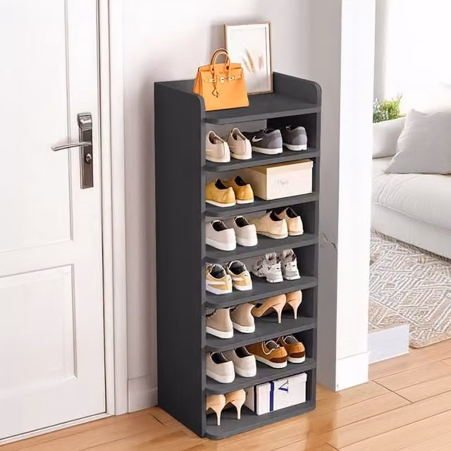 Livingandhome 8-Tier Slim Freestanding Shoe Rack in Black