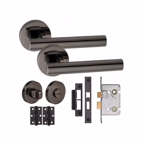 Golden Grace Matt Black Metal T-Bar Bathroom Door Handle Mortise Lock Set