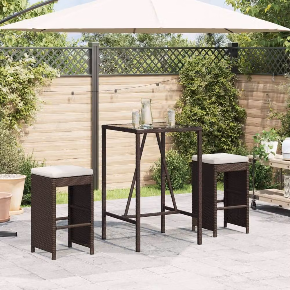 Berkfield Home Modern Garden Bar Stools with Cushions, Set of 2, Brown Poly Rattan and Steel – 2