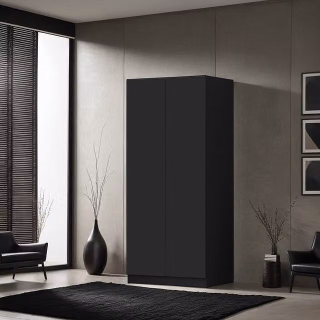 FWStyle Modern 2 Door Double Wardrobe with Soft Close Push to Open Doors in Matt Black